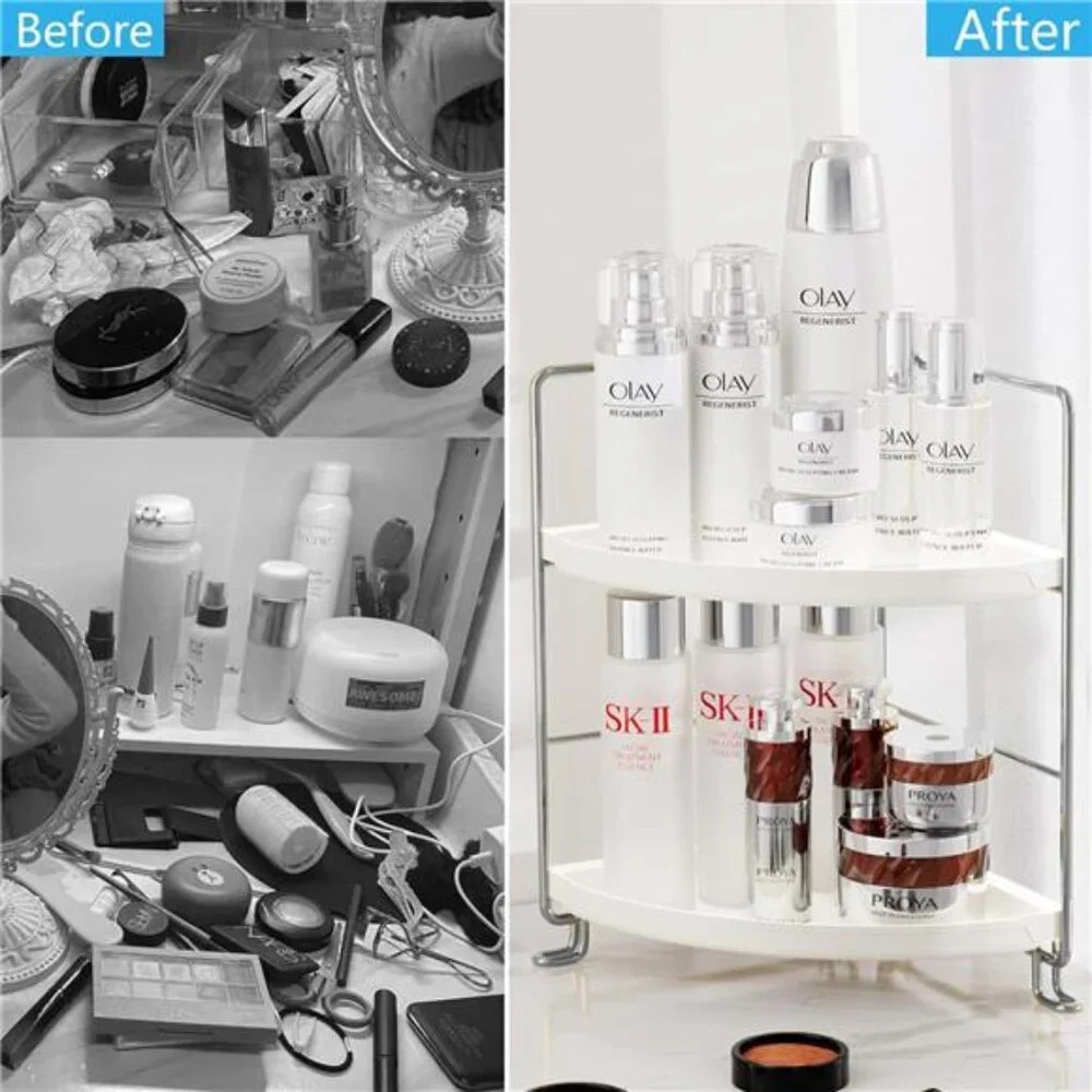 2-Tier Corner Bathroom Counter Organizer, Tool-Less Installation Vanity Shelf